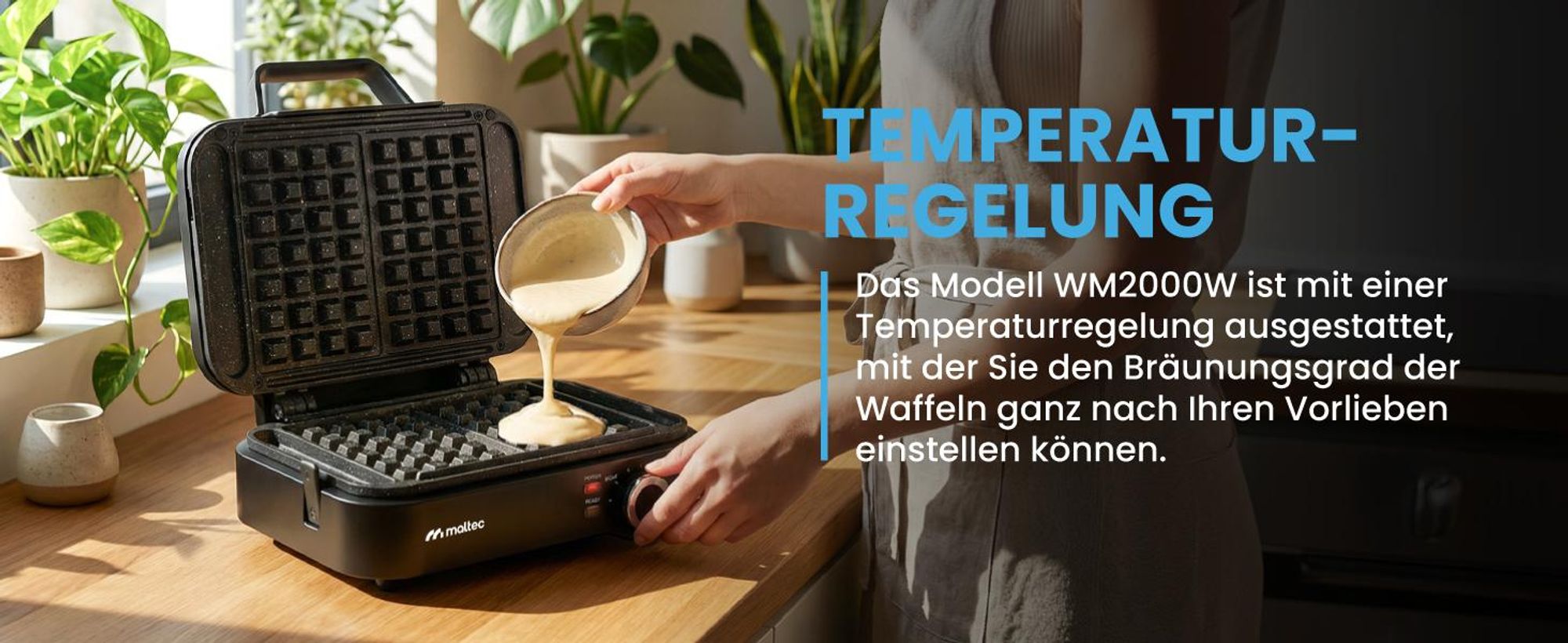 Waffeleisen knusprig Doppelt Belgische Waffeln Antihaft Sperre mit Temperaturregelung Schwarz