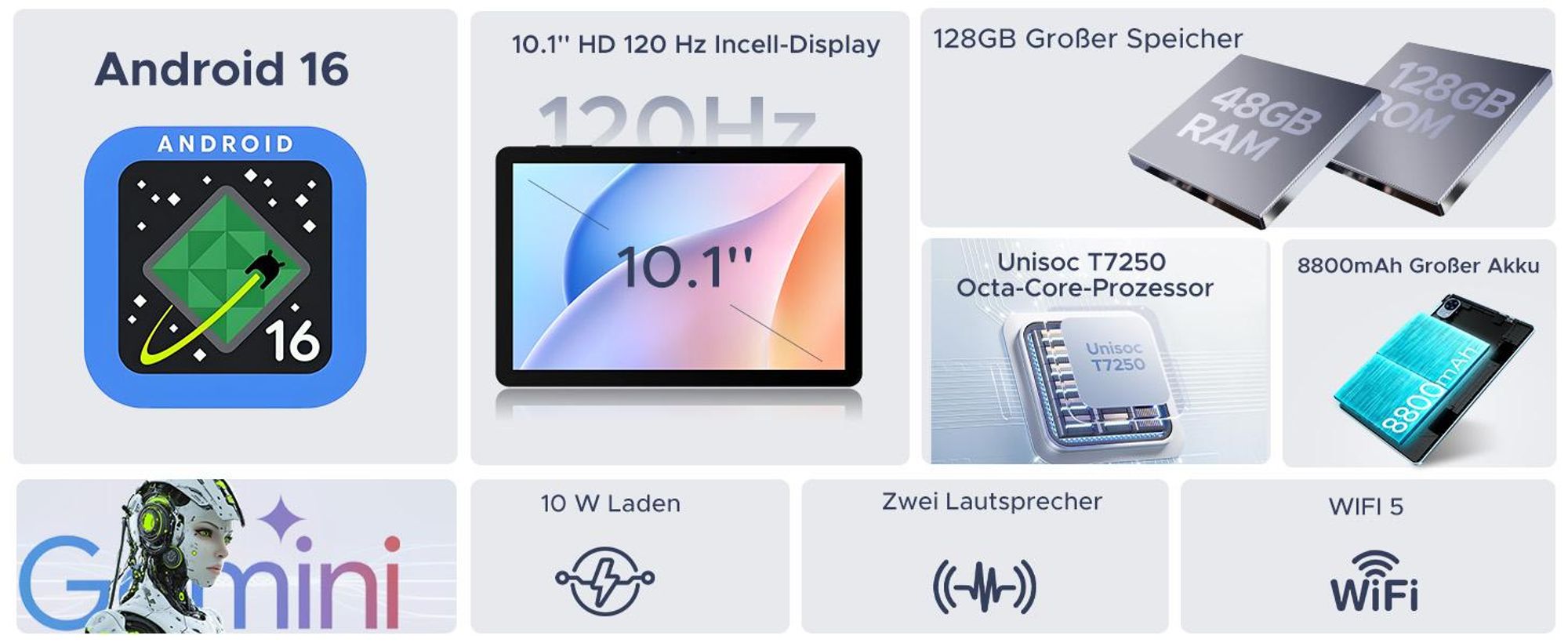 AORLYM P10 PRO 48(8+40)GB+128GB, 10 Zoll Tablet 120Hz, Android 16, 8800mAh, mit Tastatur/Maus/Stift/Hülle usw, Gemini AI, 3.5mm Kopfhöreranschluss