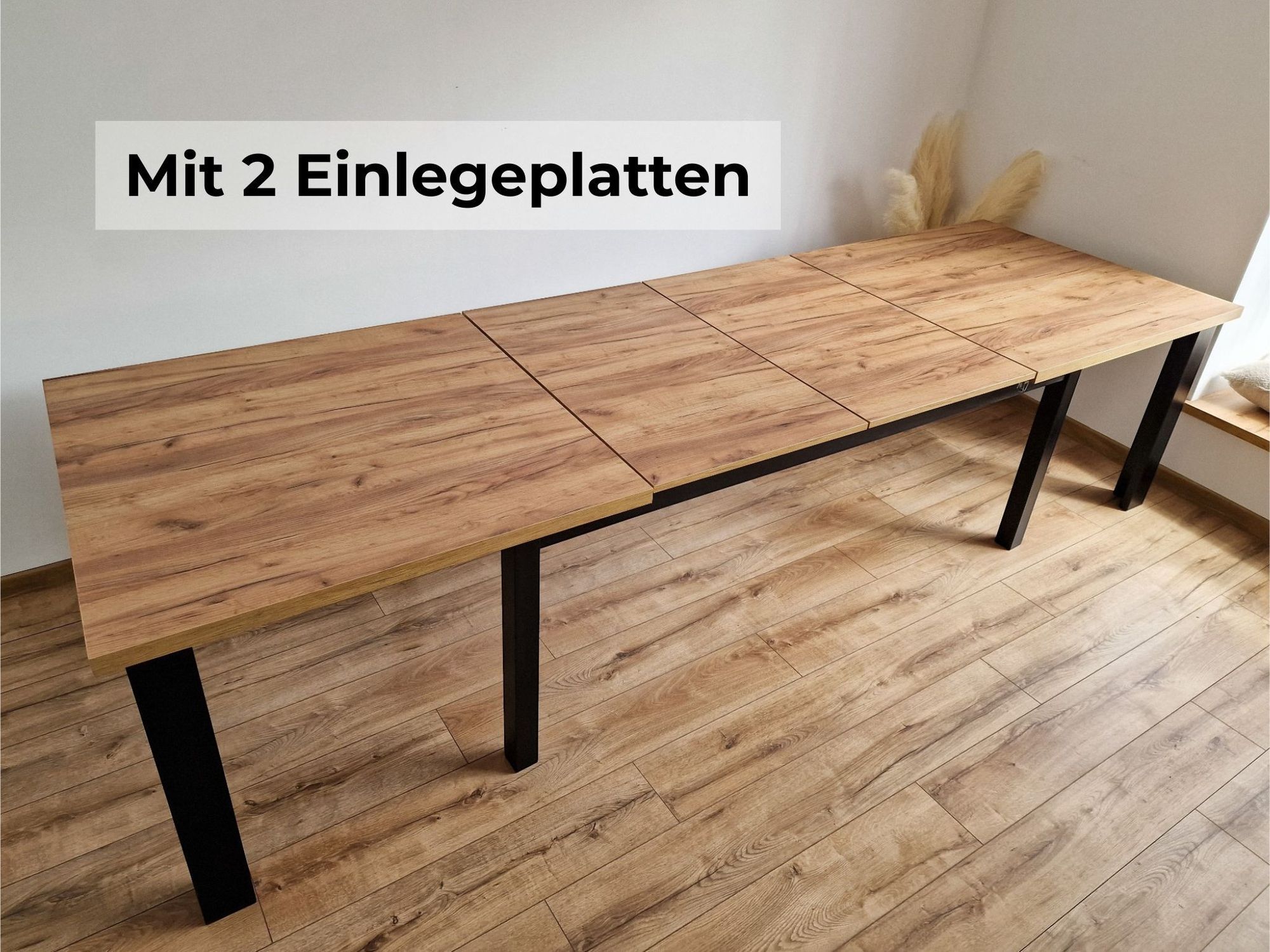 Esstisch Gilberto 100x160 cm ausziehbar – 4 Einlegeplatten – max. 400 cm – Eiche Craft – Massivholzbeine – Tisch für 14 Personen
