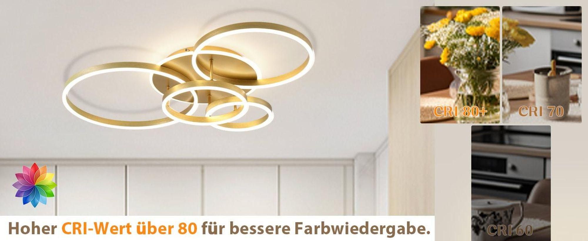 ZMH LED Deckenleuchte 98CM Deckenleuchten 90W Dimmbar Deckenlampe mit Fernbedienung Gold 4 Ring Deckenbeleuchtung für Schlafzimmer Küche