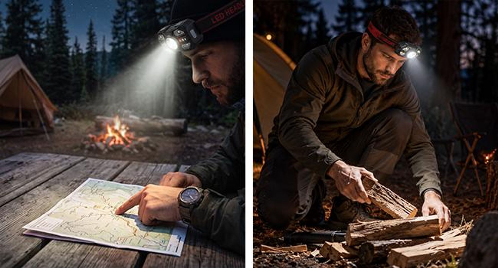 KRUMAD LED Stirnlampe 2er Set, wiederaufladbare Kopflampe mit 400 mAh Akku, Stirnleuchte für Arbeit, Freizeit, Reparatur und Outdoor