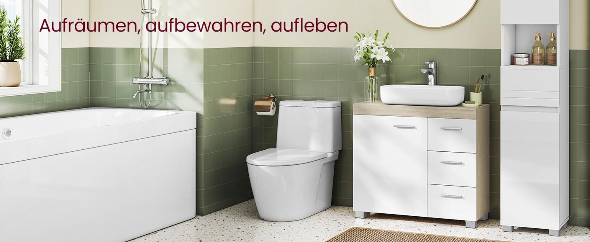 VASAGLE Waschbeckenunterschrank mit Füßen, 3 große Schubladen, 2 Fächer hinter der Tür, 30 x 70 x 64 cm, Wolkenweiß-Naturbeige