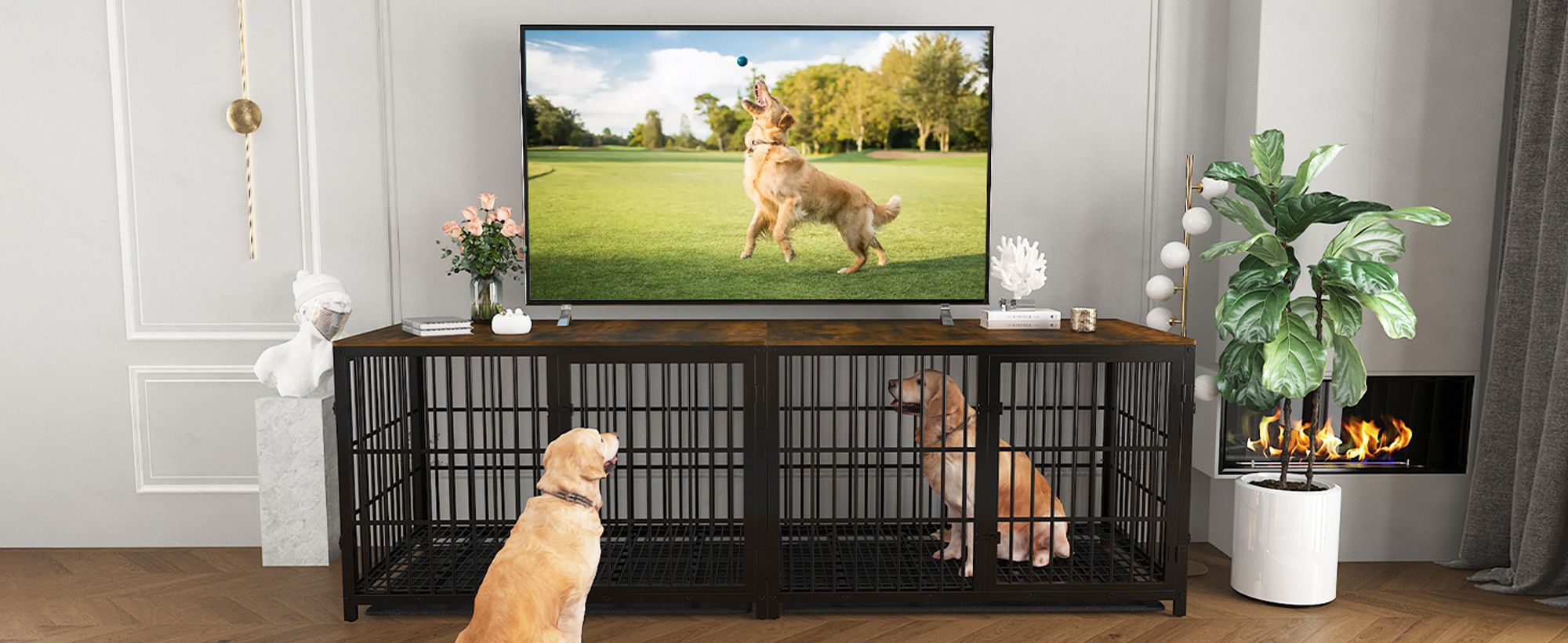 WISFOR Hundekäfig mit 3 Türen, Hundebox Hundehaus mit Tischoberfläche, Transportbox Drahtkäfig, Hundekiste Beistelltisch, XXL: 120x77x81.5cm, schwarz