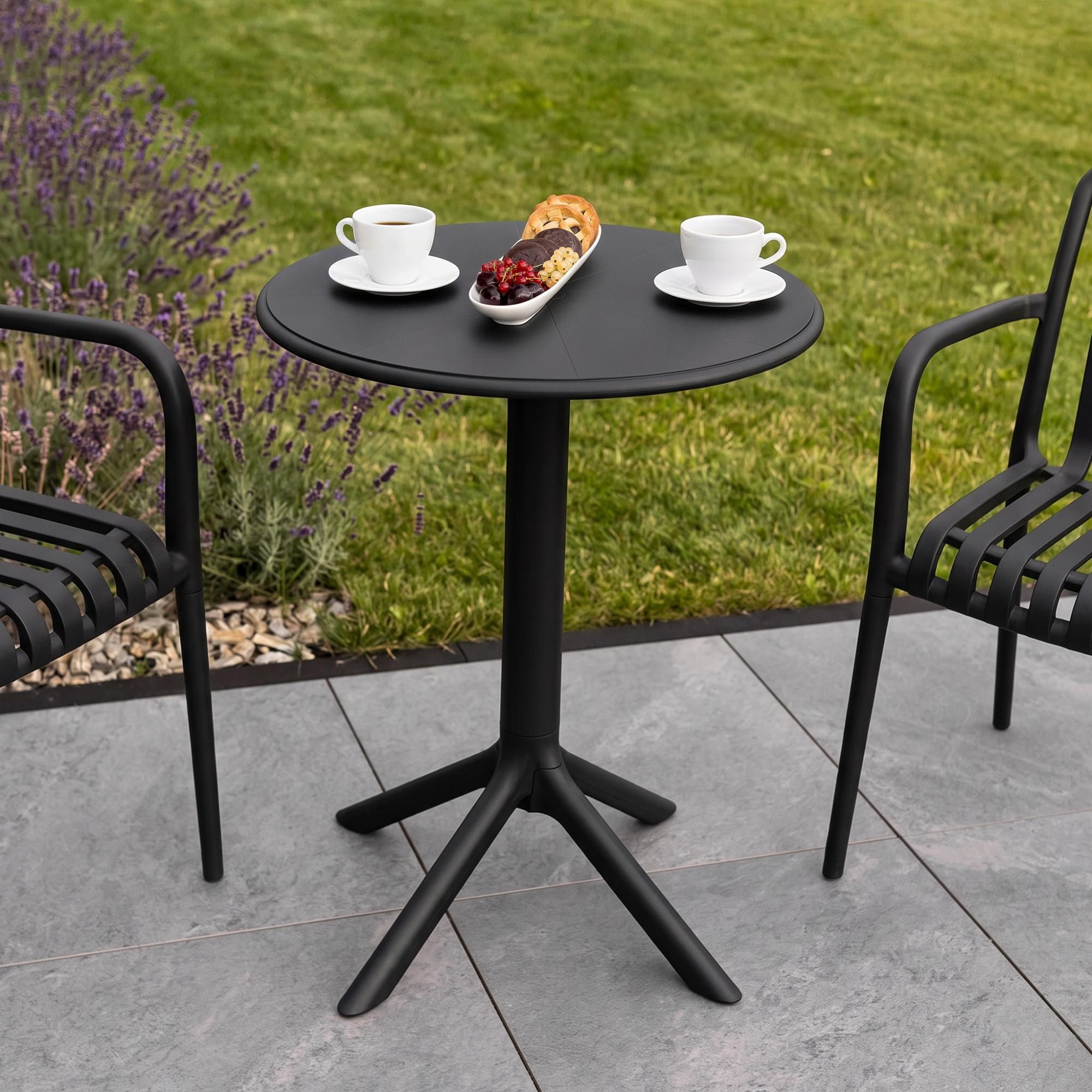 di volio Gartentisch DEGO - runder Outdoor Tisch für Balkon & Terrasse, Ø60 cm, wetterfest - schwarz