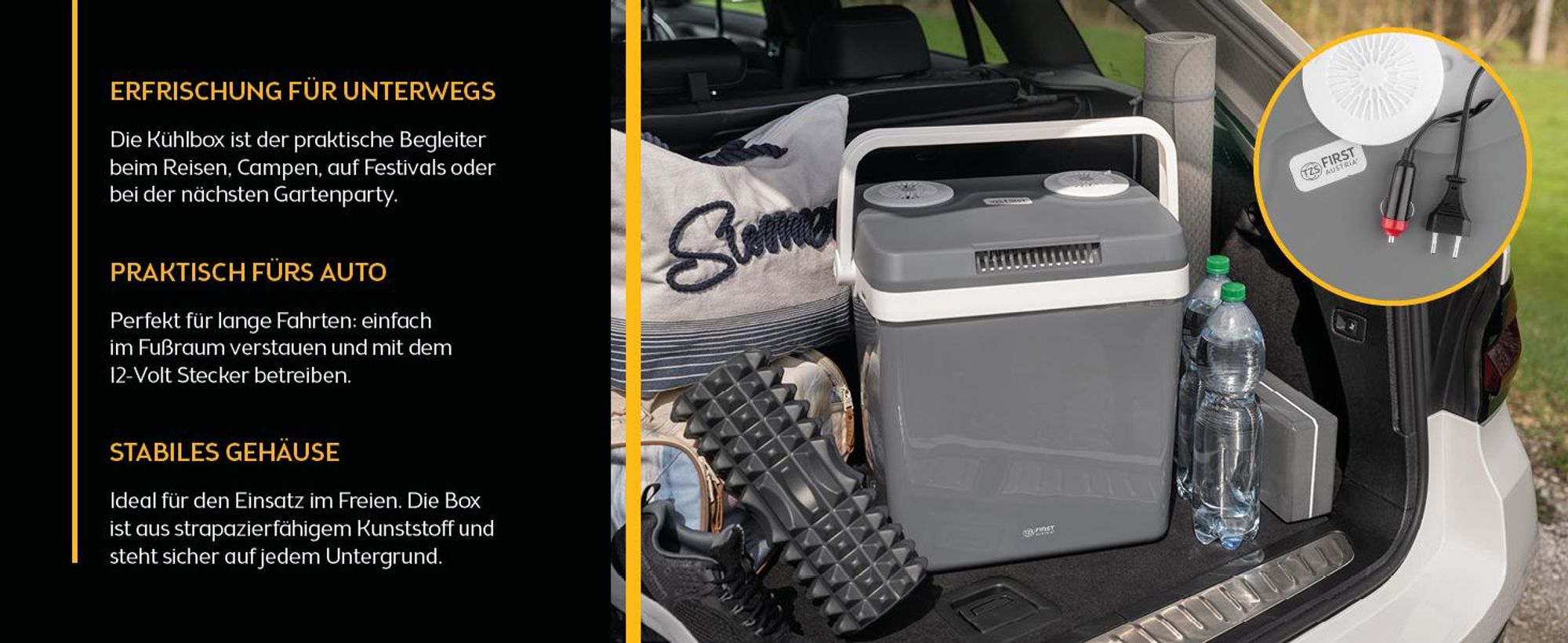 TZS First Austria - Kühlbox 32L elektrisch 12V 230V Anschluss für Auto & Steckdose - Thermoelektrisch - Grau