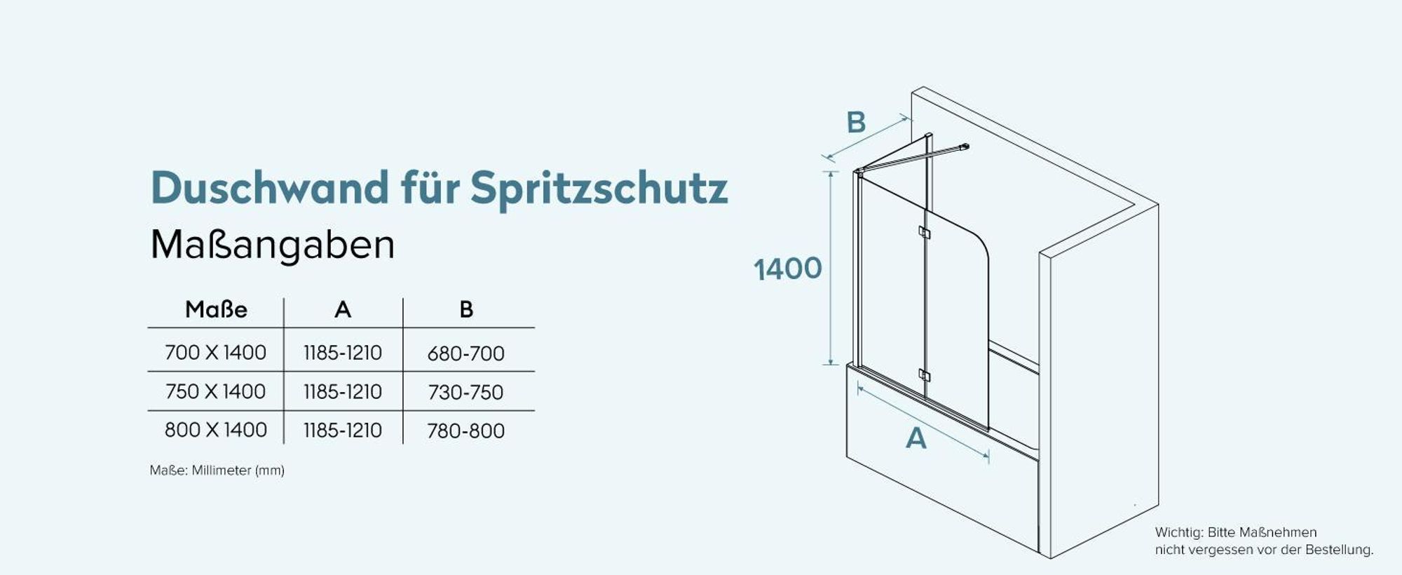doporro 70x120x140cm Design-Duschwand für Badewanne Badewannenaufsatz Duschabtrennung 6mm ESG-Sicherheitsglas inkl. NANO-Beschichtung  Cortona113