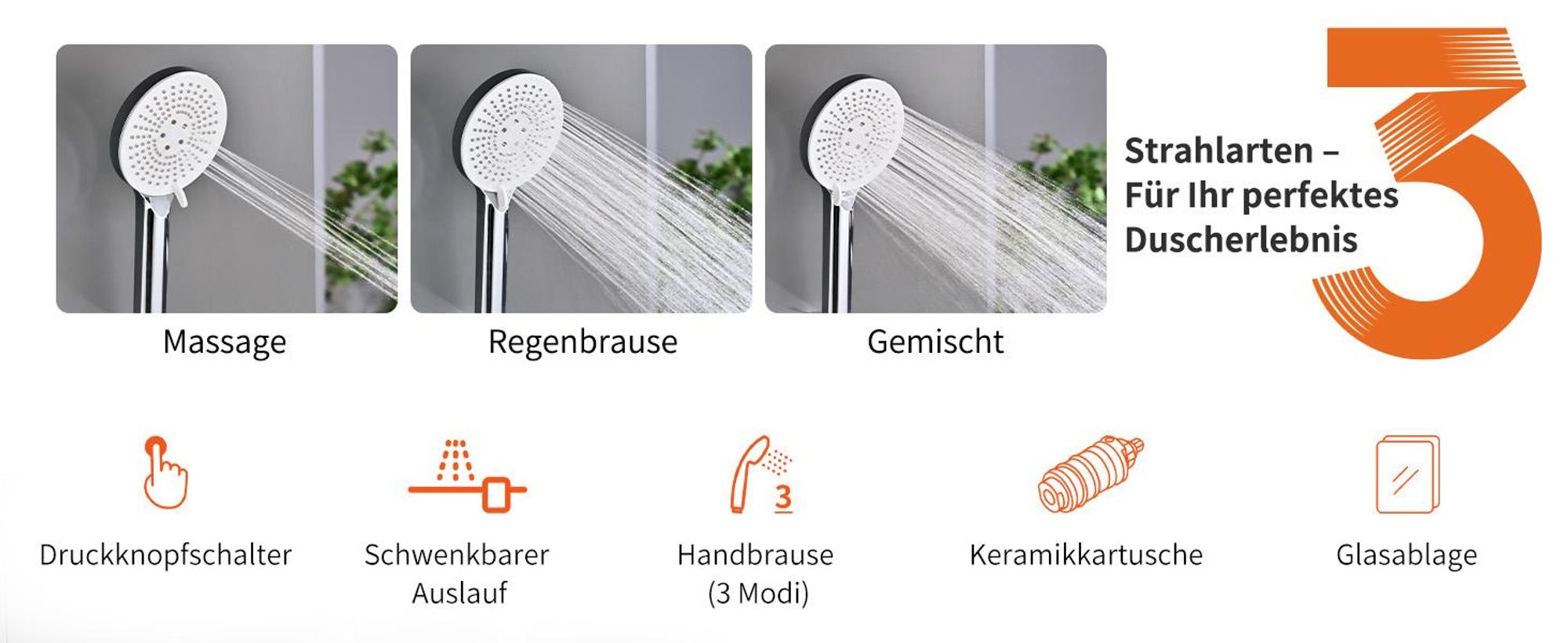 Homelody Brausebatterie-Set, Brausebatterie mit Handbrause & Ablage, Badewannenarmatur Brausehalter und Brauseschlauch inkl. Chrom