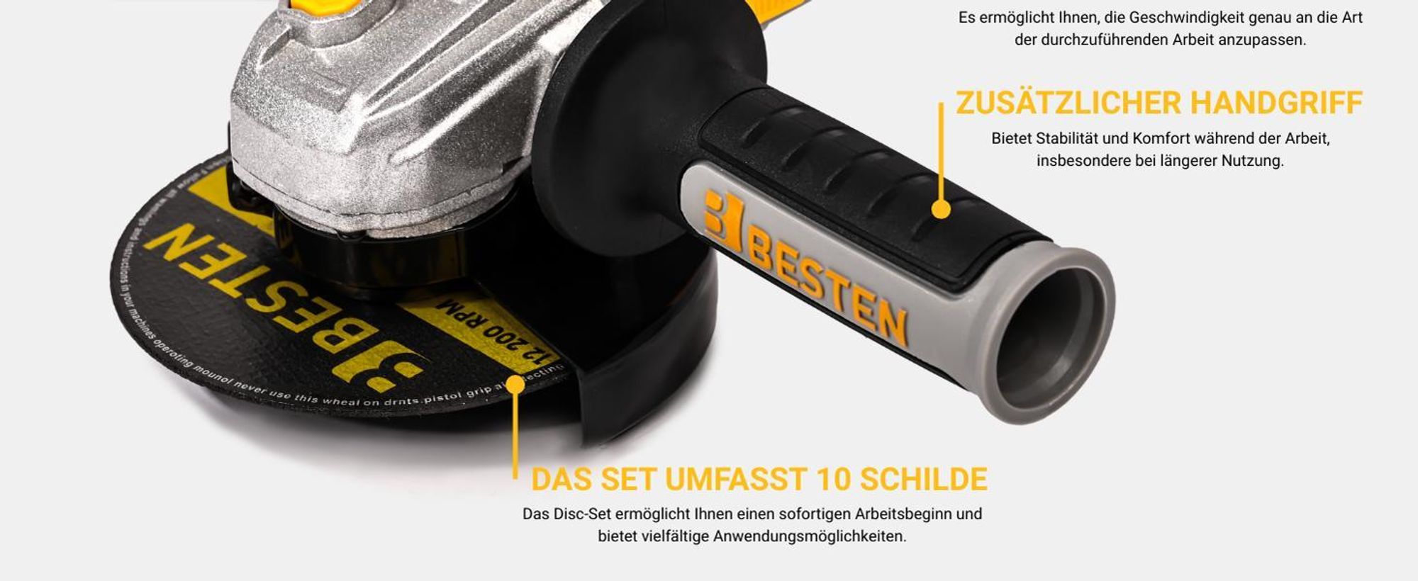 Winkelschleifer 125 mm 1300W, Drehzahlregelung, Softstart, 10× Trennscheiben