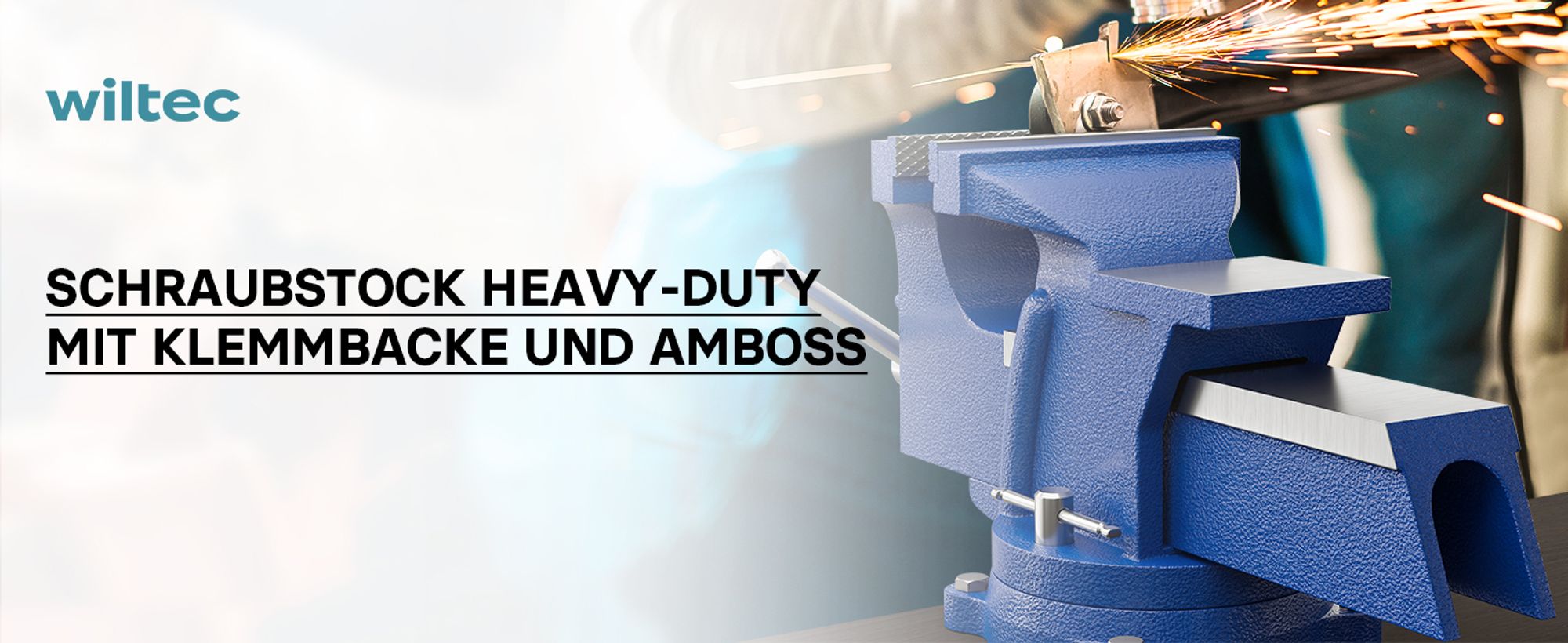 Wiltec Schraubstock Heavy Duty 125 mm Klemmbacke, Spannwerkzeug mit Amboss für schwere Beanspruchung für Werkbank