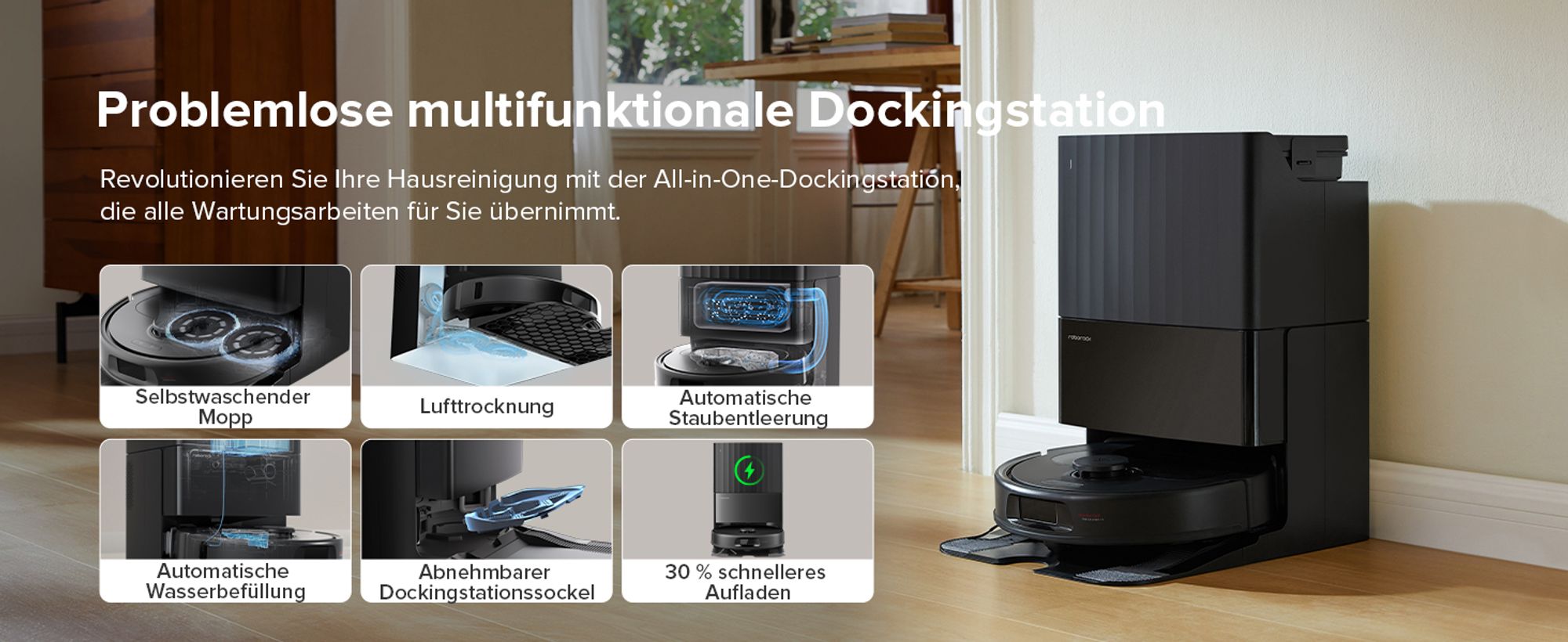 Roborock QV 35A Staubsauger Roboter 8.000 Pa (Upgrade von Qrevo Plus),All-in-One Dock,Anti-Verfilzungsbürste, Hebarer Mopp, Reactive Tech,Schwarz