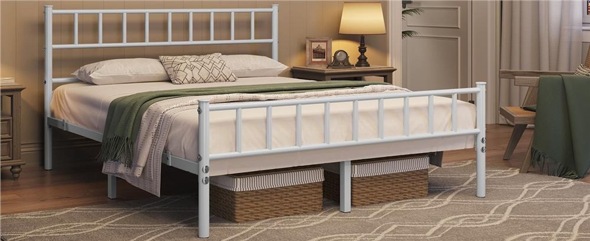 Yaheetech Metallbett Bettrahmen mit Kopfteil Bettgestell aus Metall Gästebett mit Lattenrost für Schlafzimmer Gästezimmer 140 x 200 cm Weiß