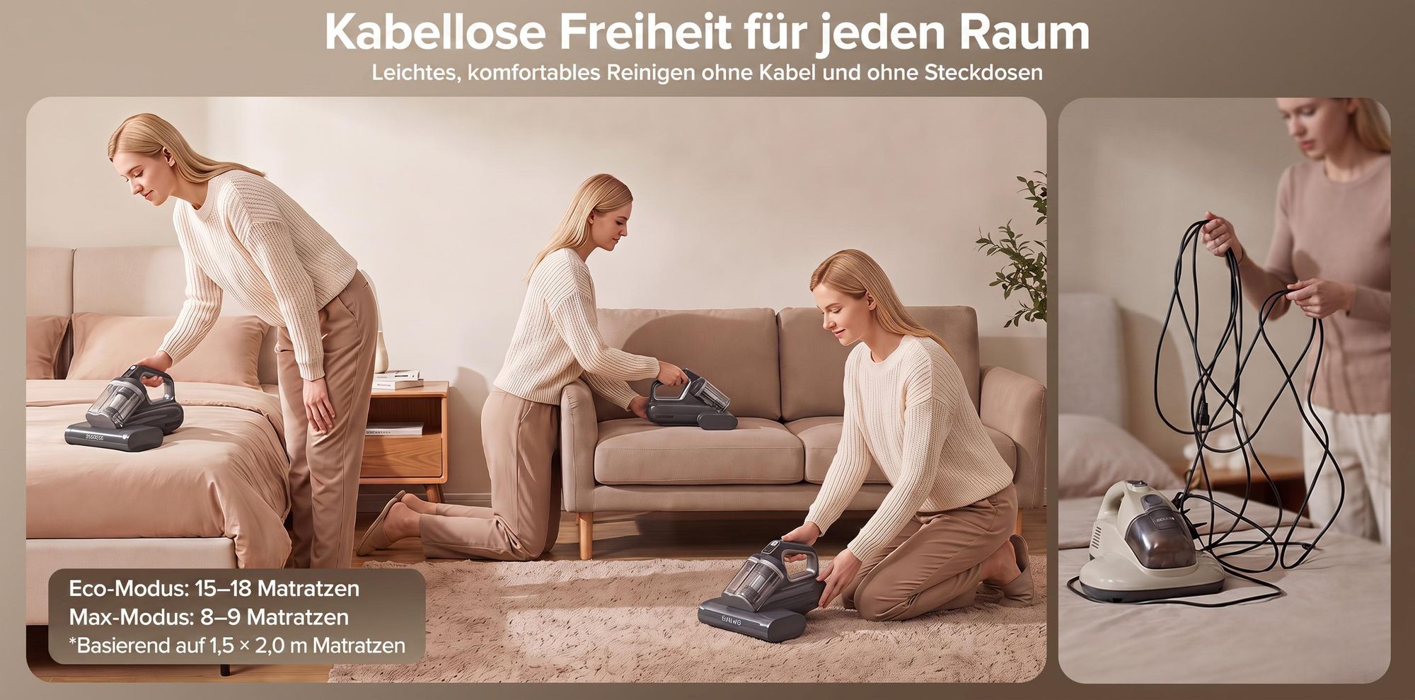 Lubluelu CM210 Kabelloser Milbensauger 15000Pa Matratzenstaubsauger mit UV-C Licht, Ultraschall-Technologie, 55 °C Heißluft Handstaubsauger für Bett