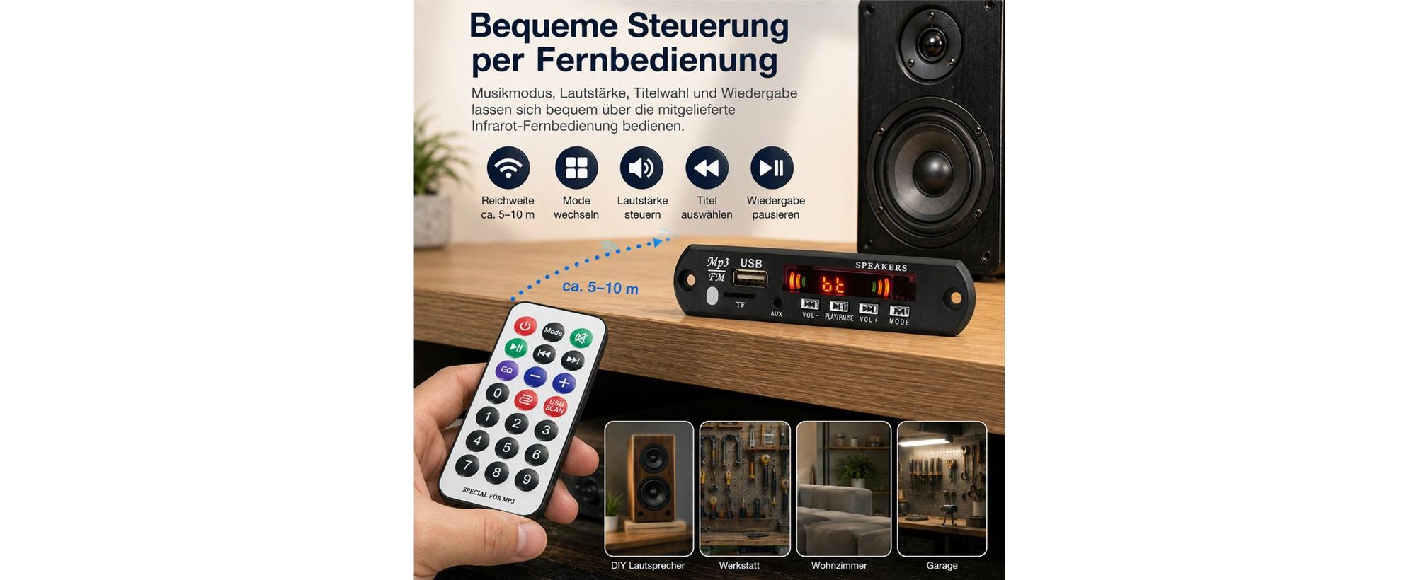 N13C MP3 WMA Decoder Board – Bluetooth 5.0 Musik Player Modul mit USB TF FM Radio, LINE IN, Fernbedienung, Digitalanzeige für Auto Audio 5V/12V
