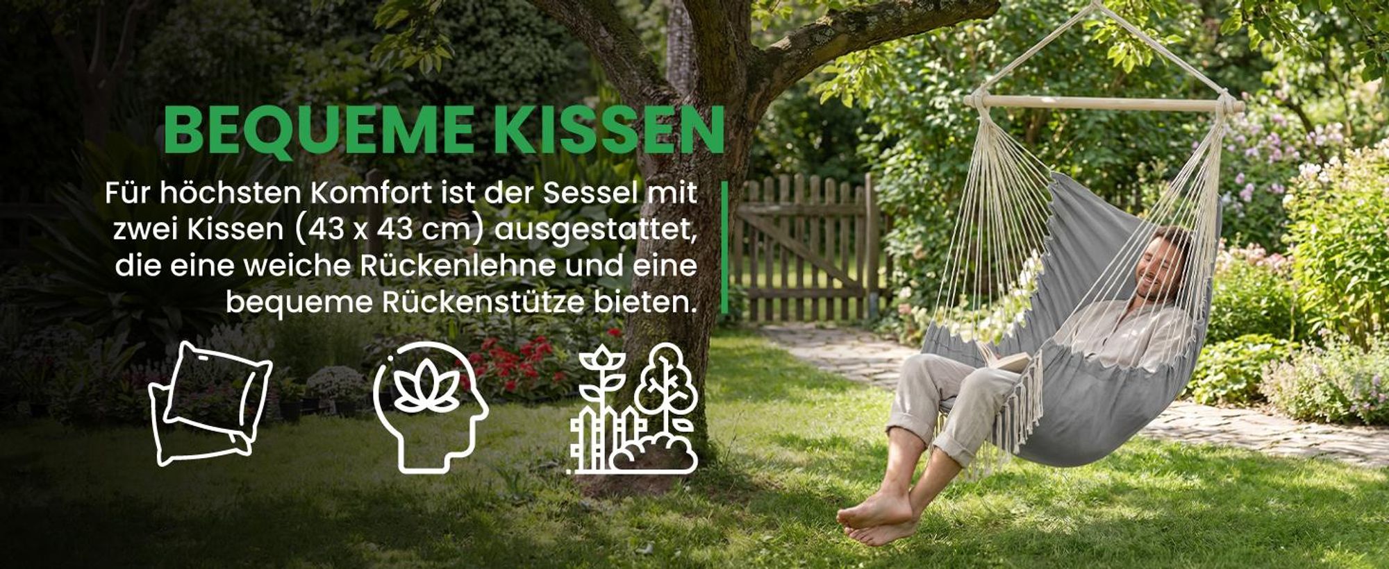 Hängesessel Hängestuhl Gartensessel brasilianische Cocoon mit 2 Kissen