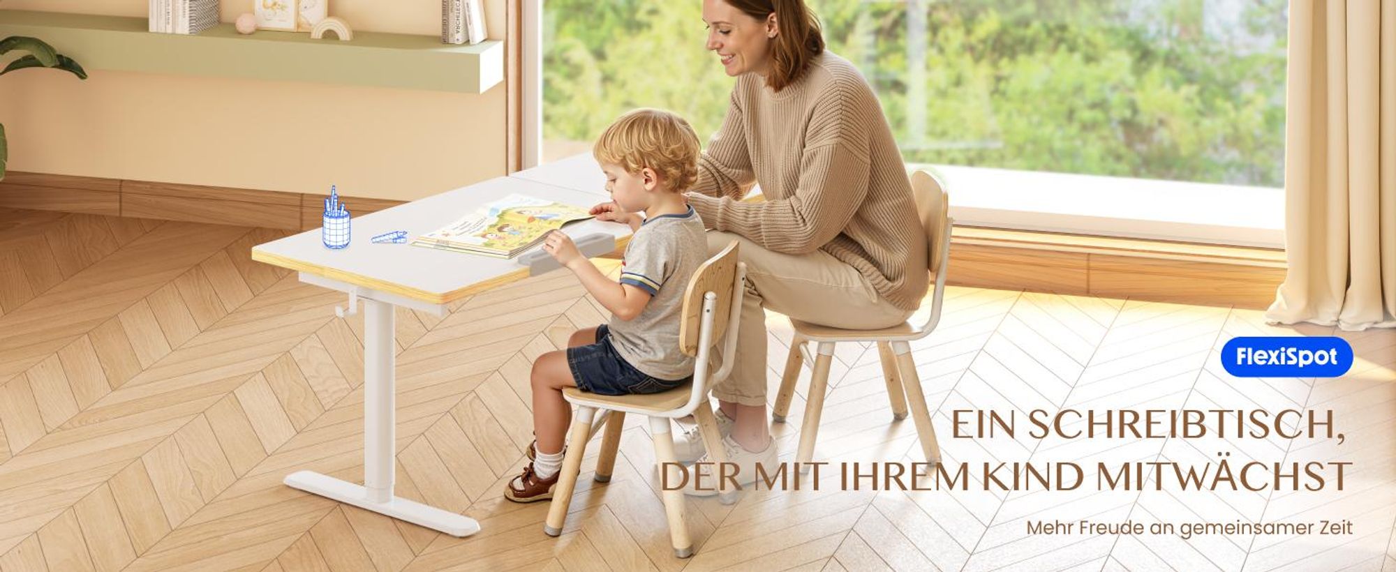 FLEXISPOT Kinderschreibtisch, Elektrisch höhenverstellbar mit neigbarer Tischplatte, LED-Höhenanzeige, 3 Speicherplätzen & Kindersicherung, 110×52 cm