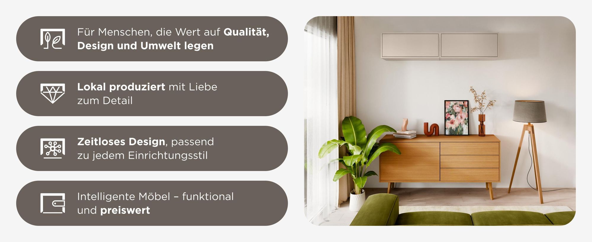 Nachhaltige Möbel mit lokalem Design, Funktionalität und zeitlosem Stil von Platan Room.