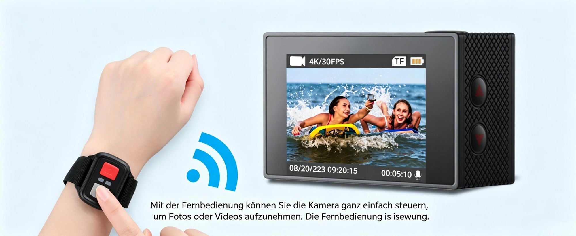 4K Action cam 20MP WiFi Sports Kamera Ultra HD Unterwasserkamera 40m 170 ° Weitwinkel 2.4G Fernbedienung Zeitraffer mit 2 Stk Akkus & 32 GB SD Karte