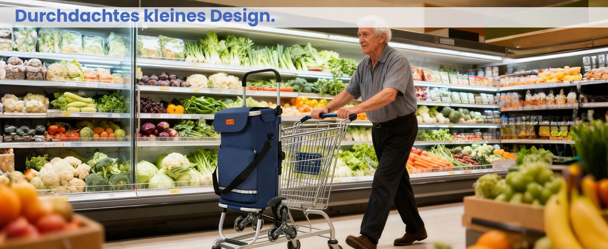 Sekey Einkaufstrolley Treppensteiger Klappbar Einkaufswagen mit Kühlfach Einkaufshilfe Trolley mit Spanngurt und höhenverstellbarem Griff, Blau