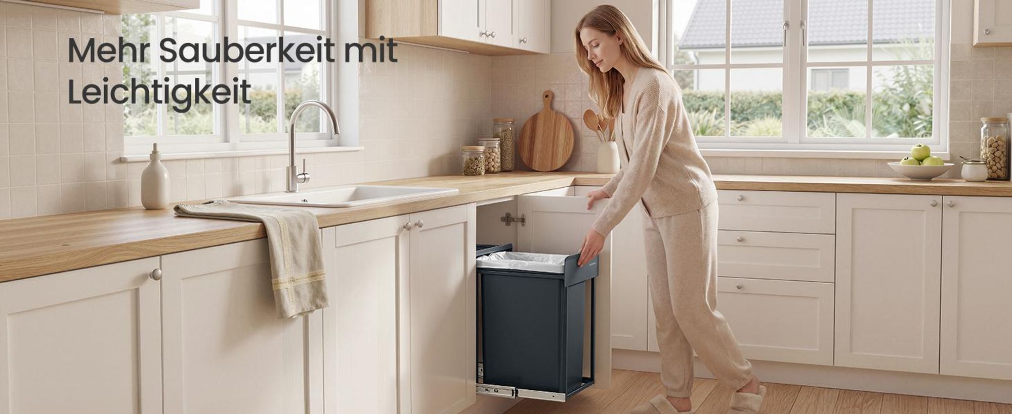 SONGMICS Mülleimer Küche, für Unterschrank, 1 x 20 L, Abfalleimer, ausziehbar, Stahlrahmen, grau