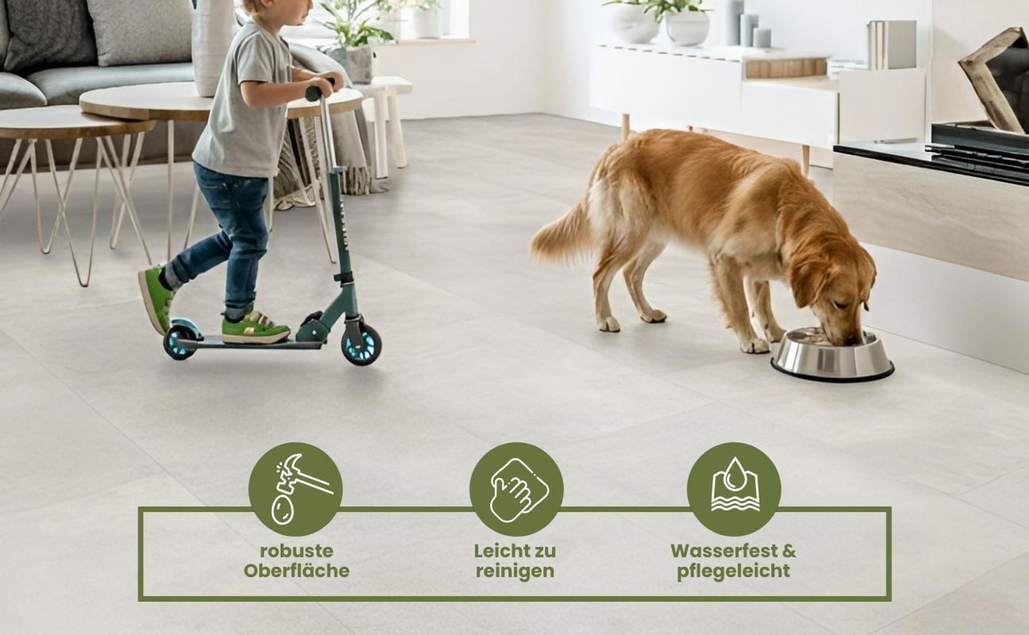 1 m² - Stilewo Klick-Vinylboden Fliese Steinoptik Bodenbelag wasserfest, robust, pflegeleicht - Robust Concrete