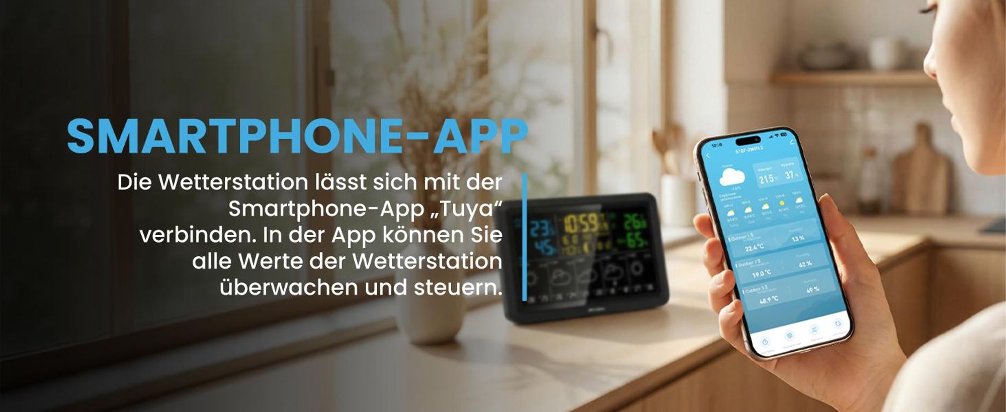 Wetterstation Funk mit Außensensor Thermometer Barometer mit App Sensor
