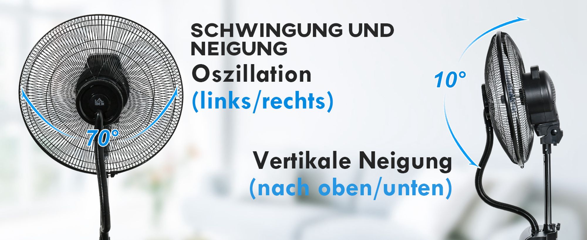 HOMCOM Standventilator mit 3,1L Wasserzerstäuber Ventilator Nebelfunktion 3 Modi