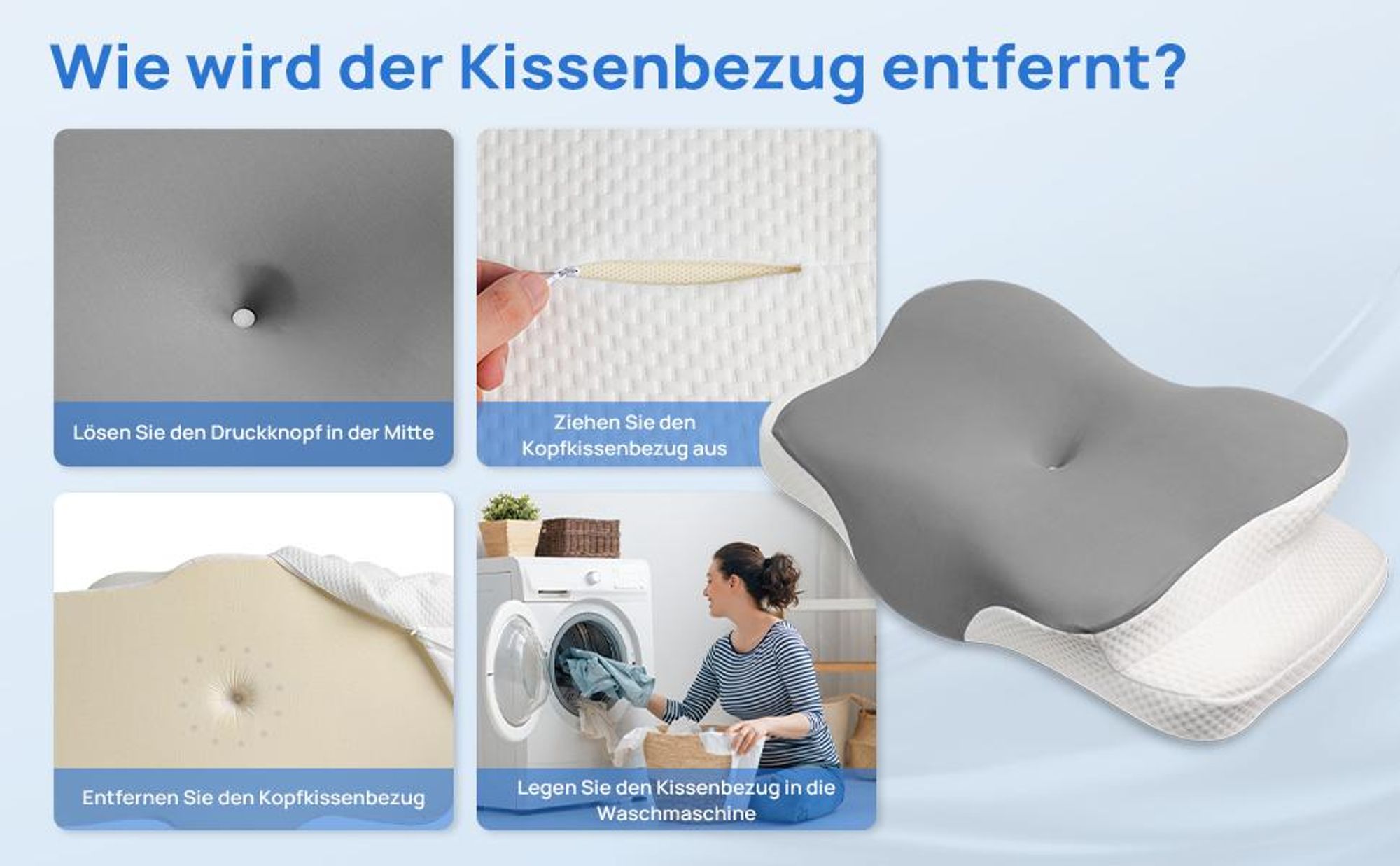 CMYbabee Nackenstützkissen – Ergonomisches Memory-Schaum Kopfkissen mit 2 Höhen, 6 Funktionszonen, abnehmbarem Bezug, atmungsaktiv & druckentlastend,
