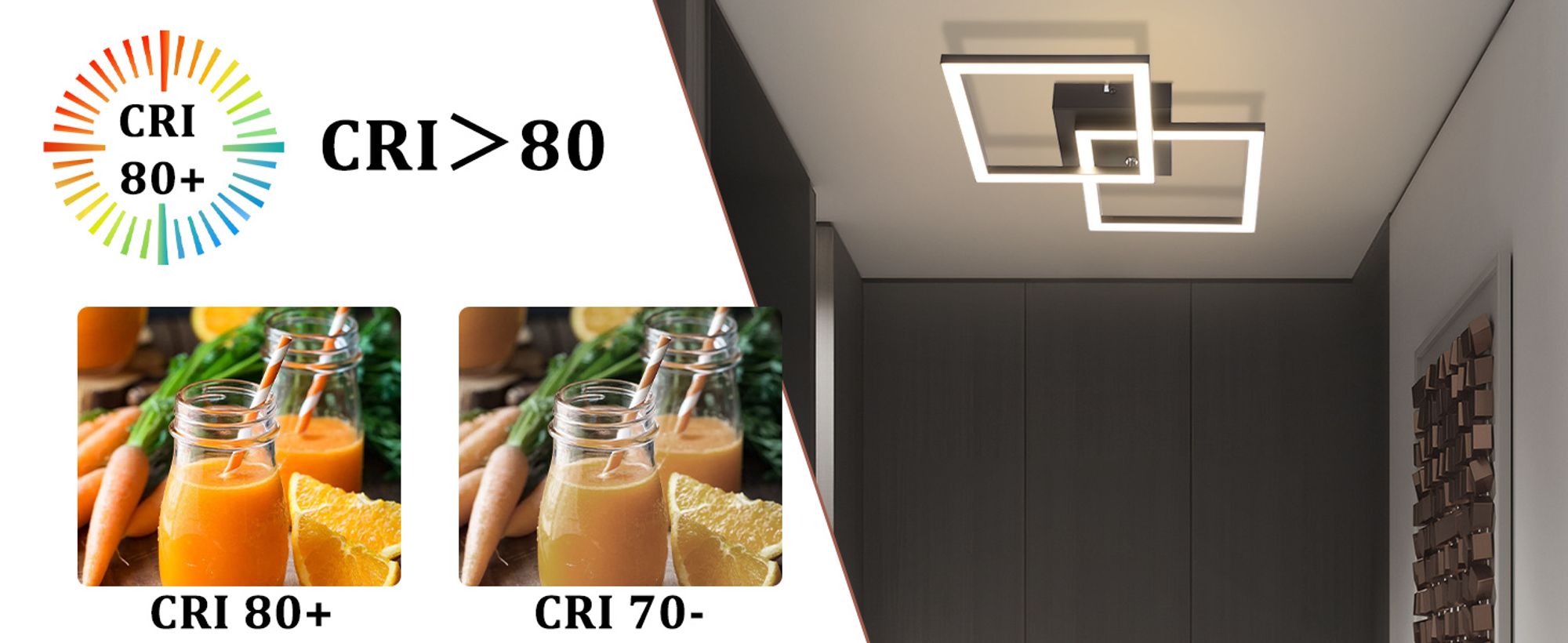 ZMH LED Deckenleuchte Flurlampe Deckenlampe Schwarz Wohnzimmerlampe 24W 4000K Küchenlampe Modern Neutralweiß Schlafzimmerlampe Eckig Deckenbeleuchtung