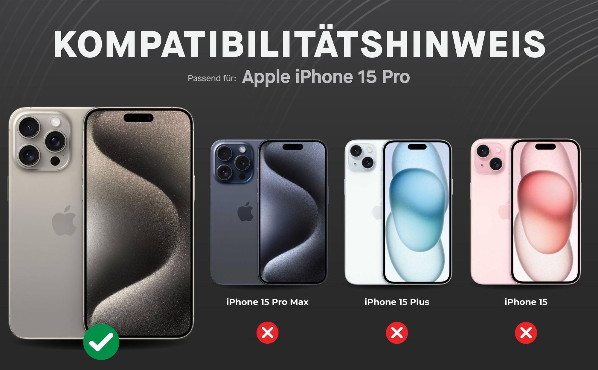 Kompatibilitätshinweise Displayglas für Apple iPhone 15 Pro