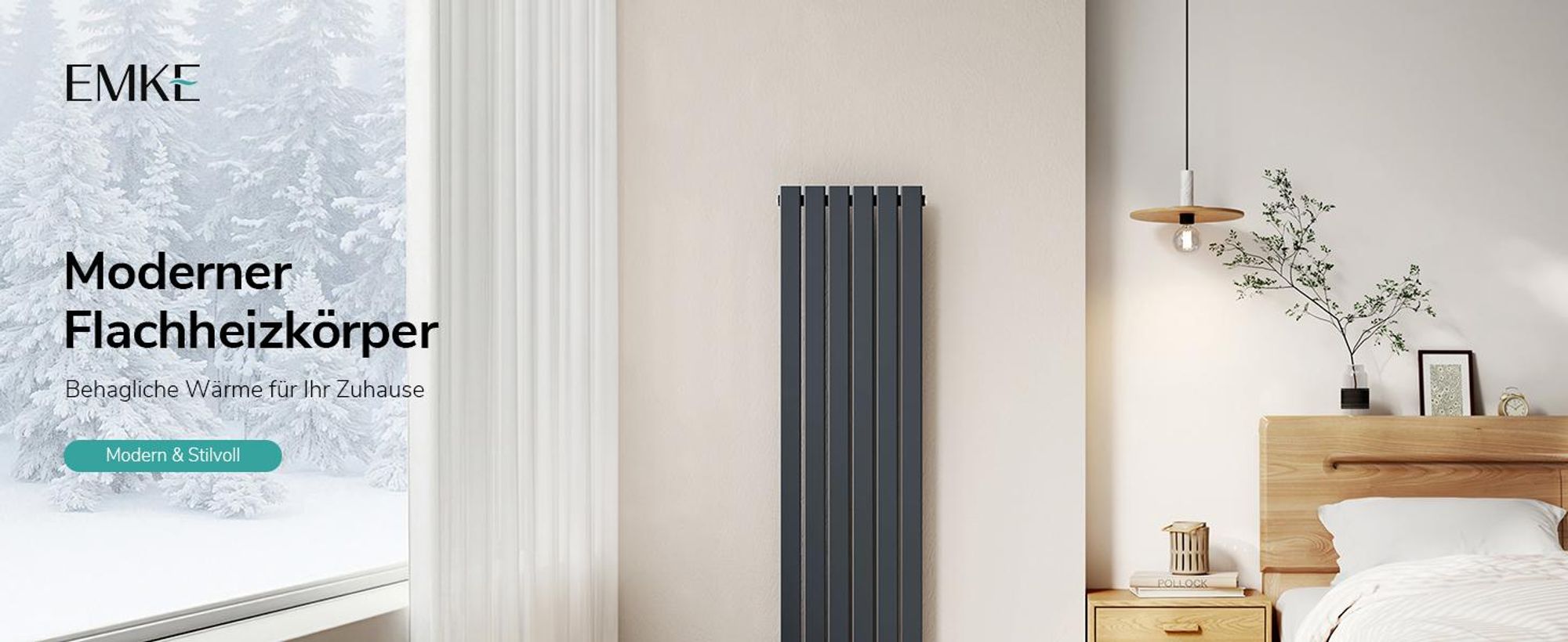 EMKE Heizkörper Flach 160 x 46 cm Einlagig 751 W Anthrazit Design Paneelheizkörper