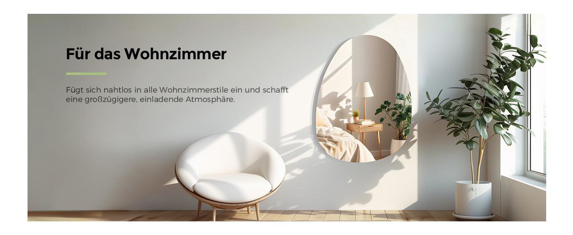 S'AFIELINA Wandspiegel asymmetrisch 75×55cm ohne Rahmen Deckospiegel Badspiegel für Wohnzimmer, Badezimmer und Schlafzimmer