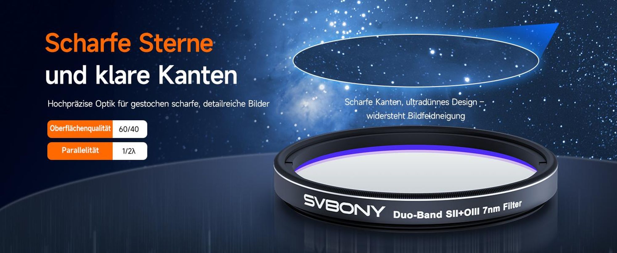 Svbony SV220 Teleskopfilter, SII & OIII, 7 nm Dualband 2" Nebel Filter, Ermöglicht Vollbild-Bildgebung, OD5 Cut Off Tiefen, zur Emissionsnebeln