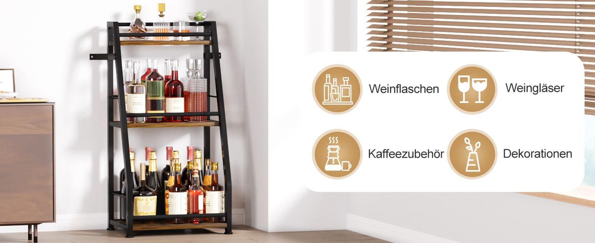 Yorbay Weinregal Stehend, Weinständer aus Holz &Metal 40x30x80cm Gewürzregal für Küche, Wohnzimmer, Kaffee - Bar