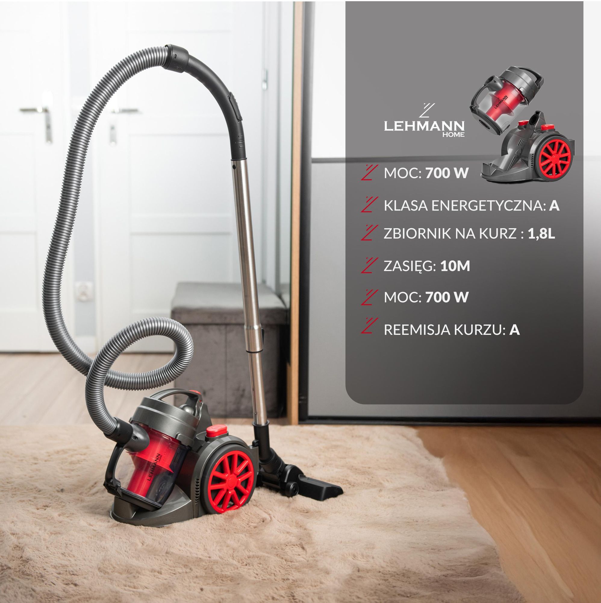 Odkurzacz cyklonowy LEHMANN TINOSA bezworkowy, w