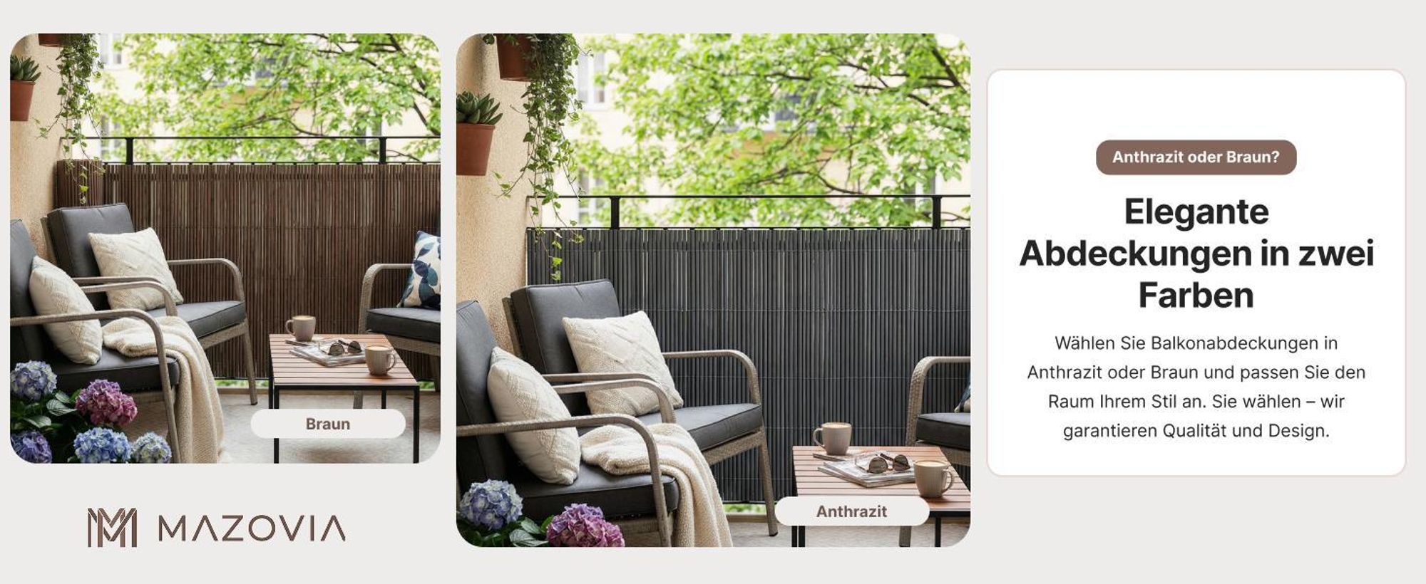Sichtschutz Balkon, Terrasse, Garten, PVC, Mazovia 100x300 cm Braun, Sturmfest, Ohne Bohren Sichtschutzmatte wie Bambus, Wetterfest und UV-beständig
