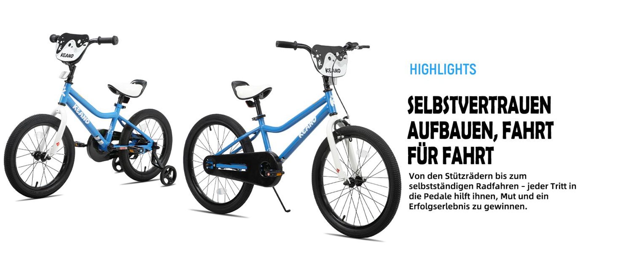 KEANO Kinderfahrrad mit abnehmbaren Stützrädern für kleine Fahranfänger