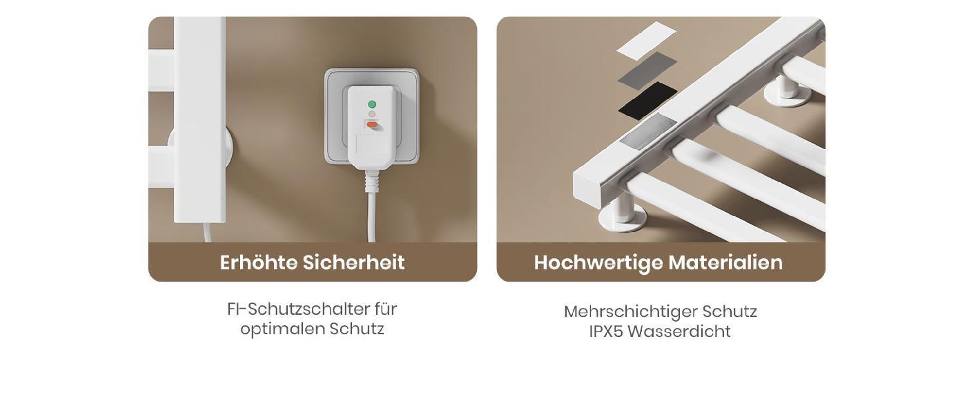 EMKE Handtuchwärmer Elektrisch WIFI Handtuchtrockner Doppelreihe Flachrohr mit Ablage & Haken 500×500 mm 140W Tuya Alexa Weiß Glänzend