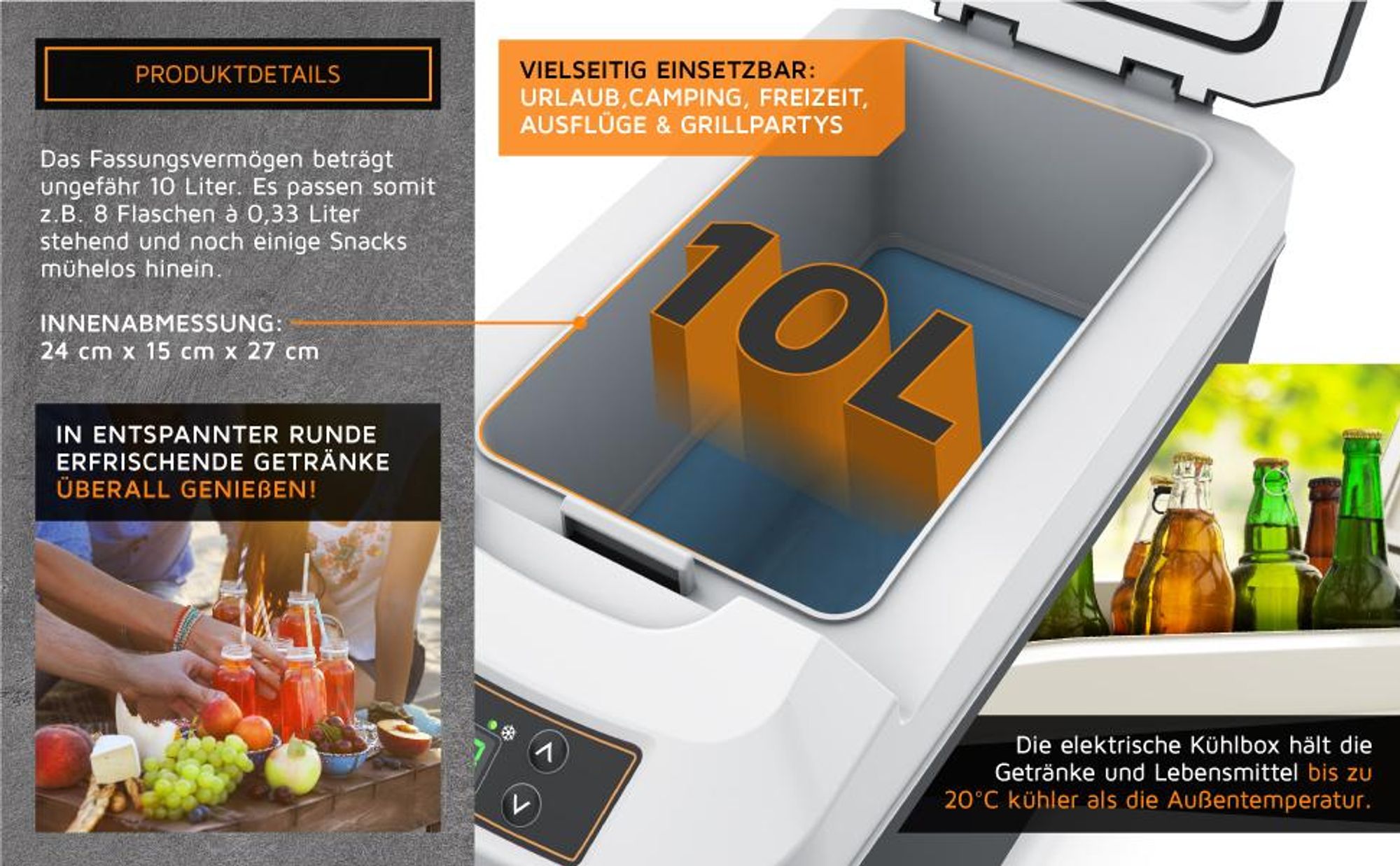 Brandson Kühlbox 10 l, Fassungsvermögen und Innenmaße