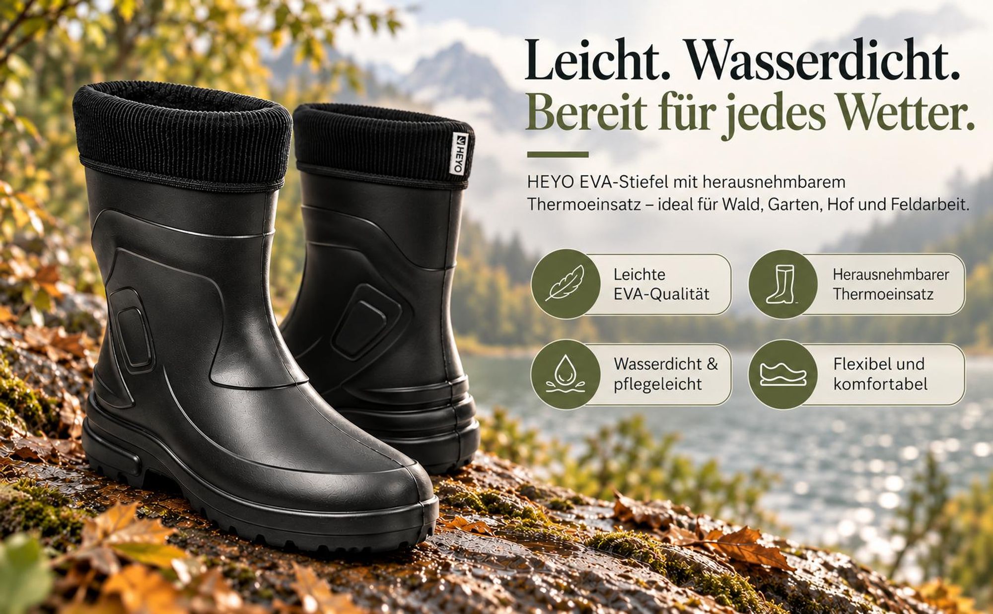 Damen Gummistiefel Halbhoch Regenstiefel HEYO Wasserdicht Gefüttert Stiefel Stiefeletten für Herbst Winter Jessy 38