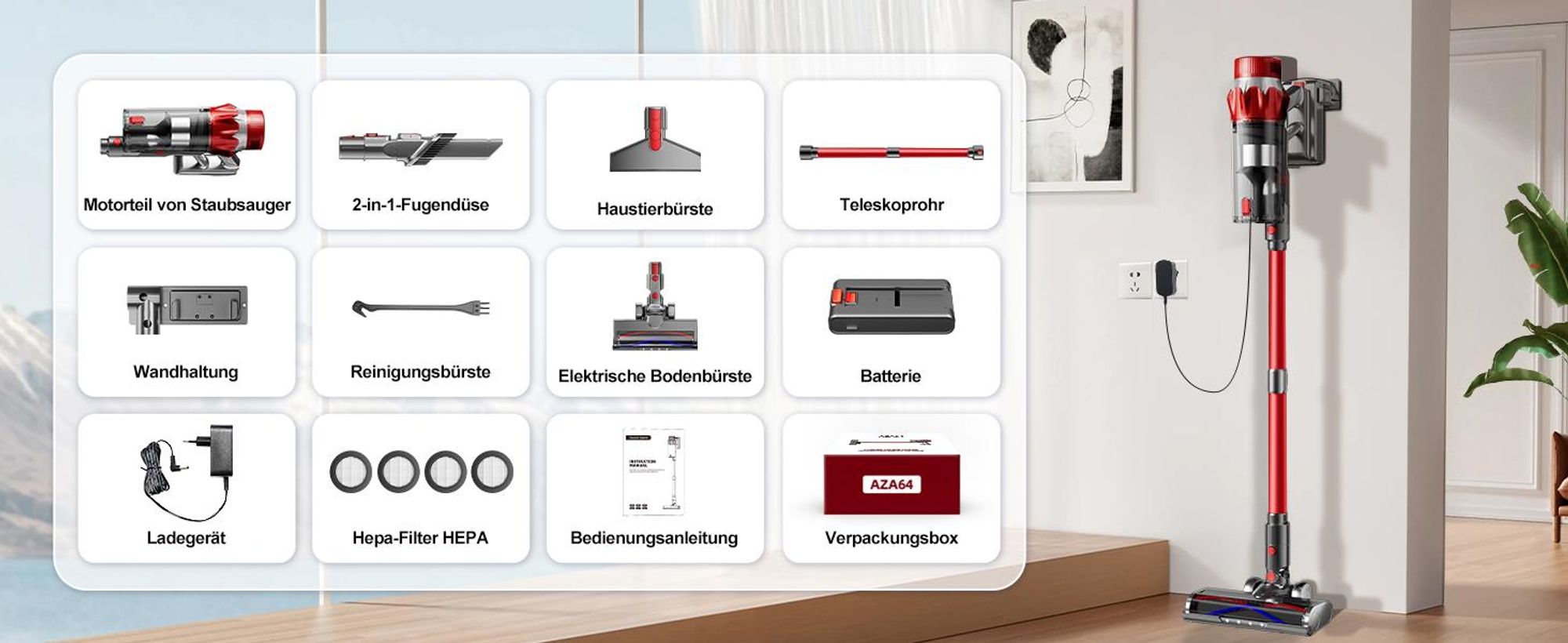 Aiibot Akku Staubsauger, 85000Pa/80Mins/750W Staubsauger Kabellos mit Smart Display , 50dB Ultraleiser Staubsauger mit Anti-Tangle-Bürste, 3 Saugmodi