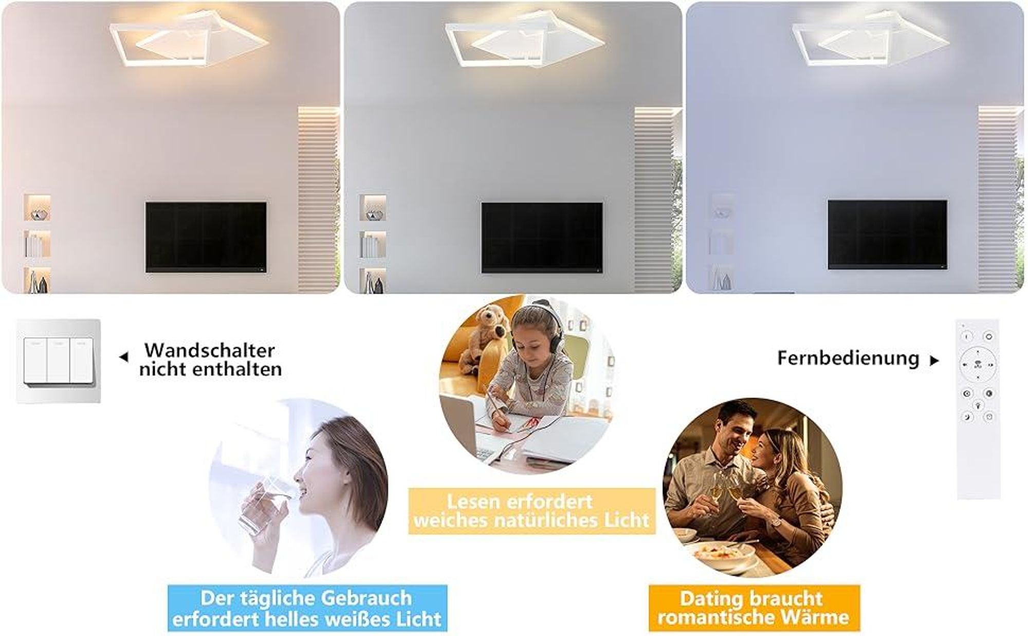 ZMH Deckenlampe LED Deckenleuchte Wohnzimmer - Schwarz Dimmbar Wohnzimmerlampe 50W Modern Design mit Fernbedienung aus Metall Deckenbeleuchtung fš¹r Esszimmer Kš¹che Jugendzimmer Schlafzimmer