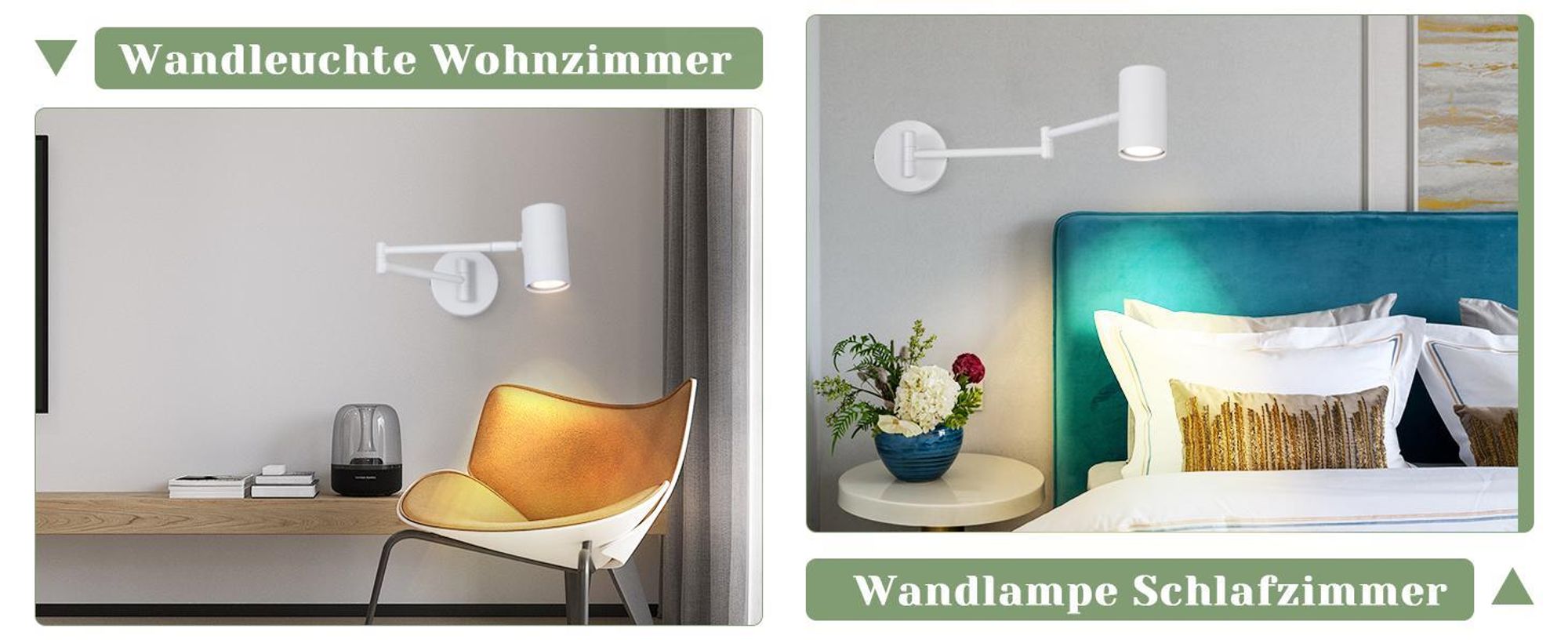 ZMH Wandleuchte Innen GU10 Schlafzimmerlampe Wandstrahler Modern Weiß Langer Arm Schwenkbar Metall Wandbeleuchtung für Wohnzimmer Ohne Leuchtmittel
