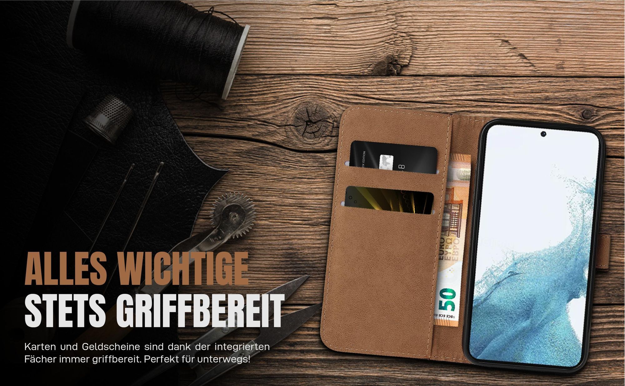 Klassische Schutzhülle für Samsung Galaxy S26 FE mit Kartenfächern und Geldfach