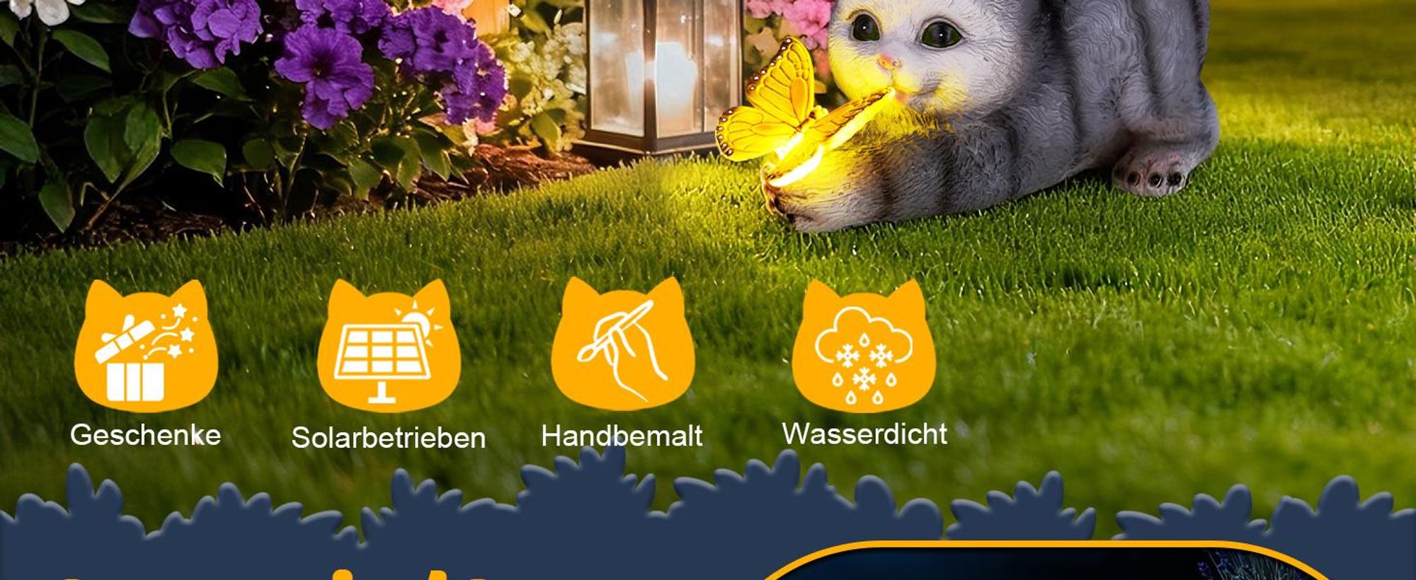 Solarlampe, LED Solarleuchte, Gartenlampe, Katze Gartendeko, Gartendekoration, Wasserdicht, Warmweiß, für Außen, Hinterhöfe, Gärten, Rasen