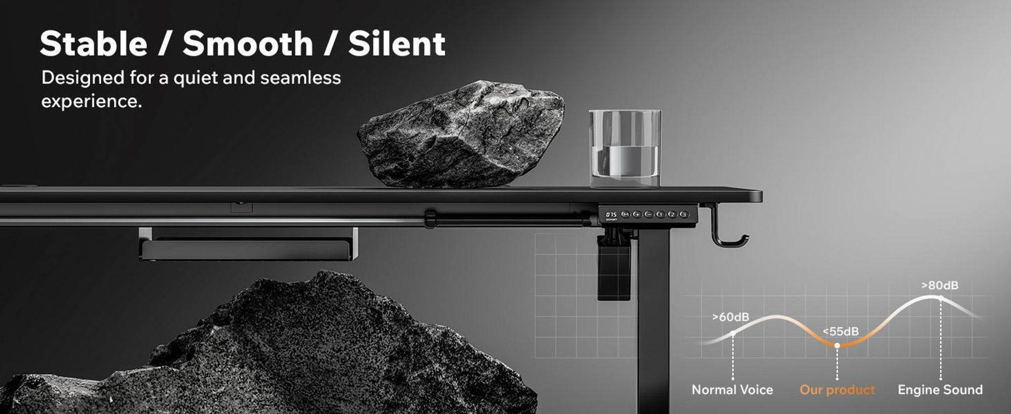 SENSE7 Výškově nastavitelný stůl Nojo 120 cm, dub, elektrický herní stůl, počítačový stůl, stůl pro práci ve stoje, kancelářský stůl, funkce paměti, vedení kabelů