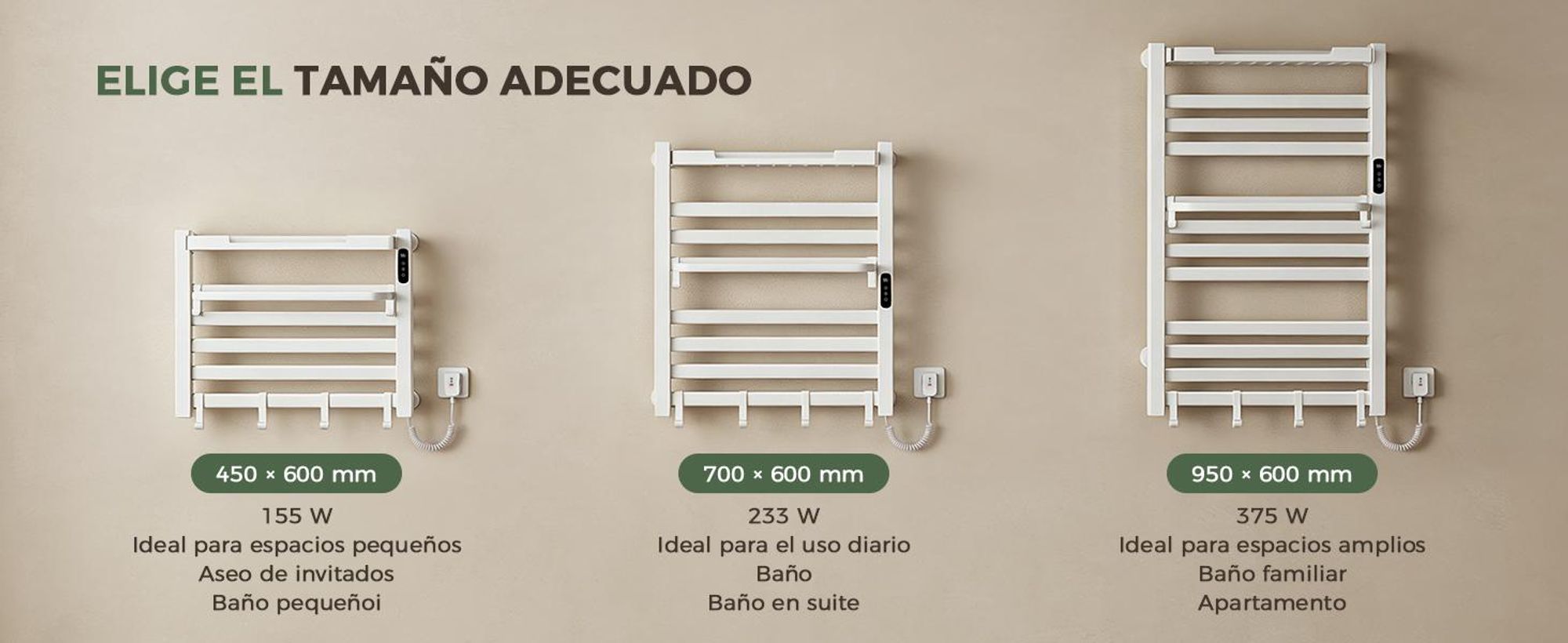 S'AFIELINA Toallero eléctrico baño con balda 700 × 600 mm 233 W Blanco,Radiador toallero eléctrico WiFi con app, calefacción de fibra de carbono