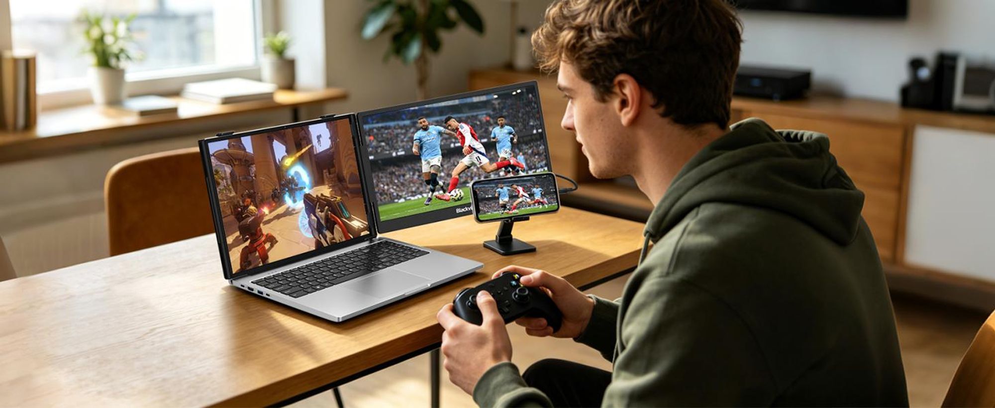 Blackview SCM5 Monitor, 14" FHD IPS 1080P Display, 995g, USB-C 100W PD, 0-180° Neigung, Ständer, SÜD, Polyamid-Oberfläche, für 13"-17.3" Laptops