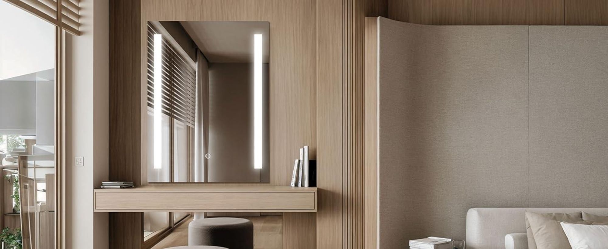 HOKO Badspiegel Wandspiegel 50x70+LED Wechsel Warmweiß-Kaltweiß-Neutral. mit Touch Schalter/Wandschalter einschaltbar. Speicherfunktion.IP44.Lindau
