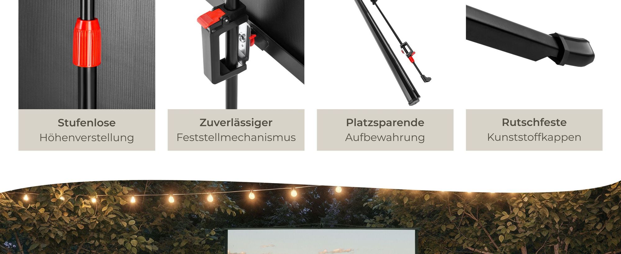 tectake® Beamer-Leinwand ausziehbar Doppelschicht-Gewebetuch, faltenfrei