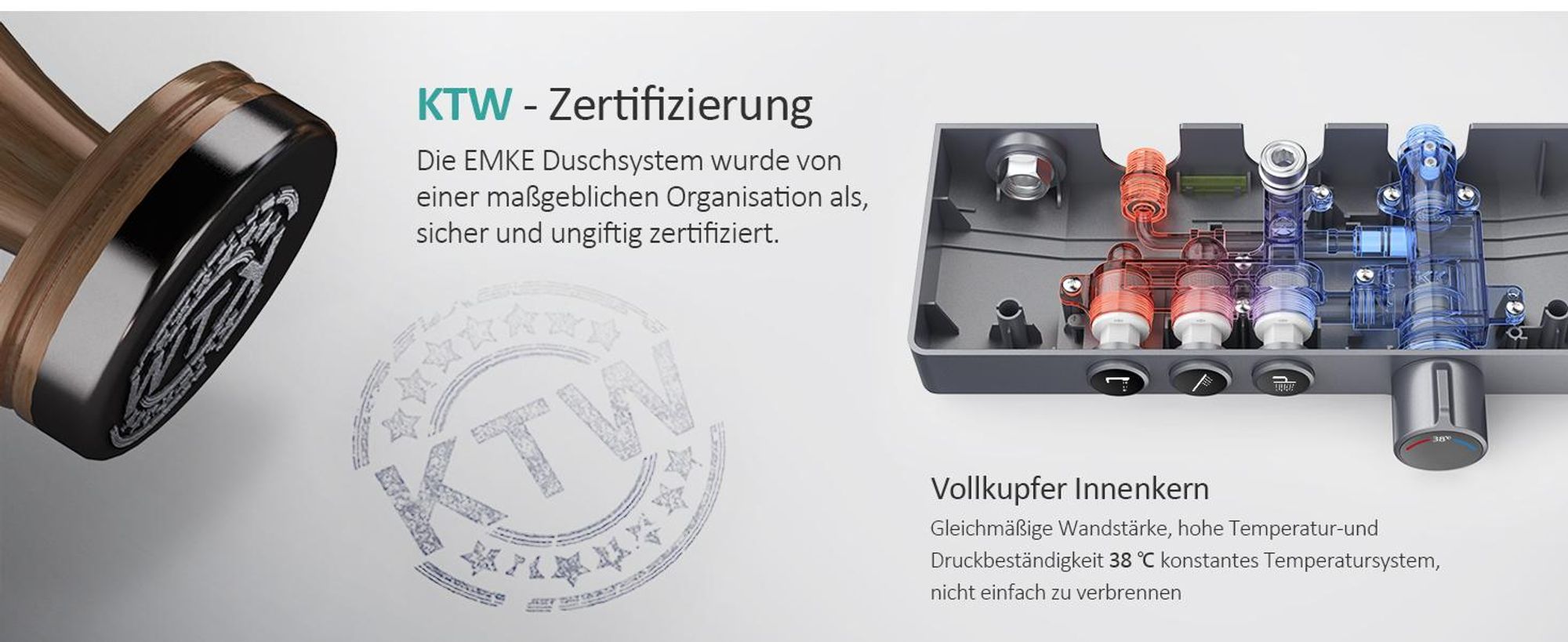 EMKE Duschsystem mit Thermostat Glasablage Handbrause 3 Strahlarten Regendusche, Bad- & Duscharmaturen, KTW-, Grau - F09